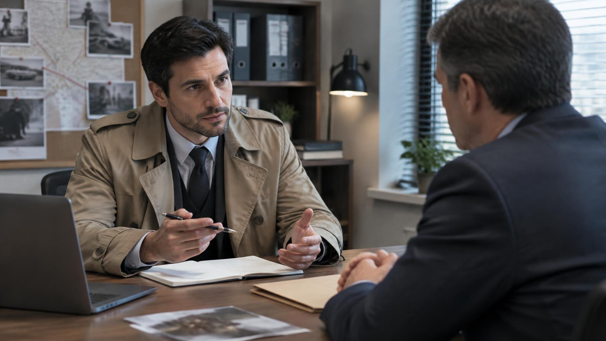 detective talking to client