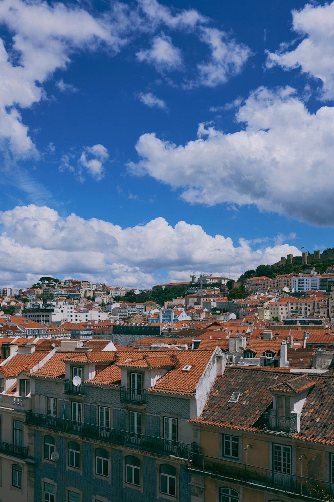 Row of residential apartment buildings in a Portuguese city